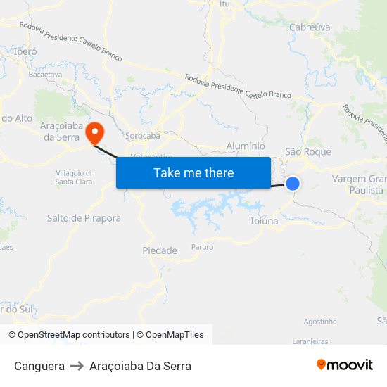 Canguera to Araçoiaba Da Serra map