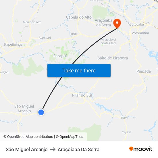 São Miguel Arcanjo to Araçoiaba Da Serra map