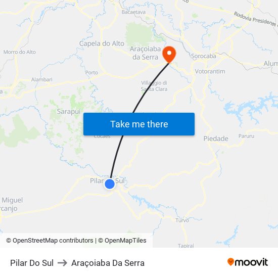 Pilar Do Sul to Araçoiaba Da Serra map