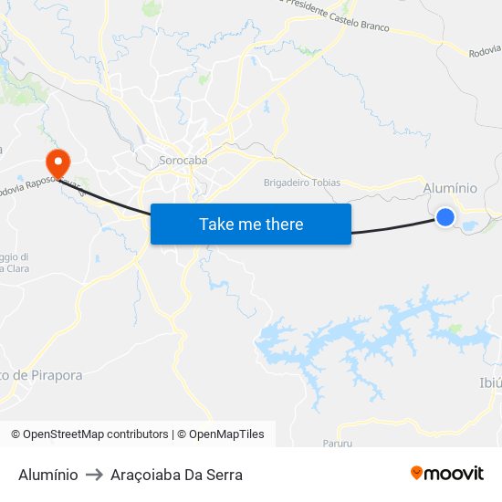 Alumínio to Araçoiaba Da Serra map