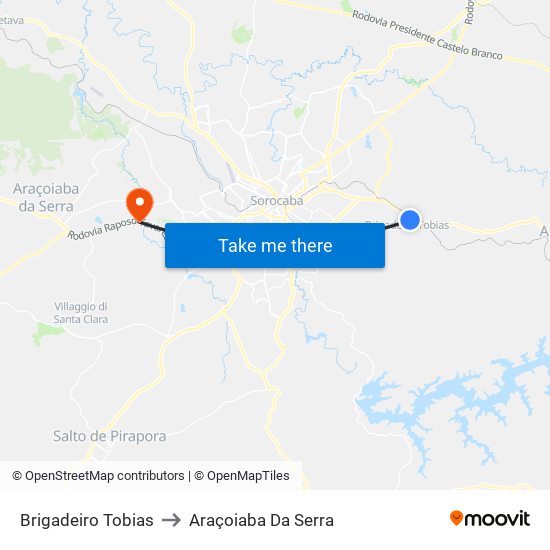 Brigadeiro Tobias to Araçoiaba Da Serra map