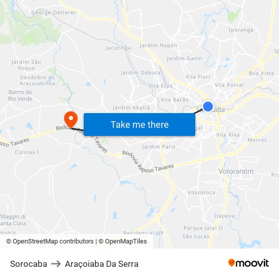 Sorocaba to Araçoiaba Da Serra map