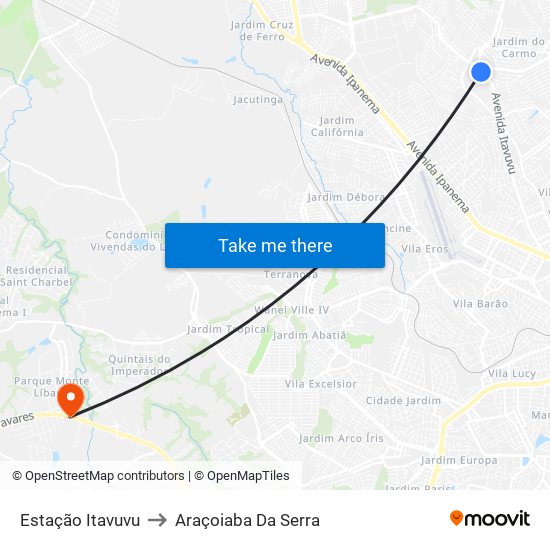 Estação Itavuvu to Araçoiaba Da Serra map