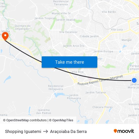 Shopping Iguatemi to Araçoiaba Da Serra map