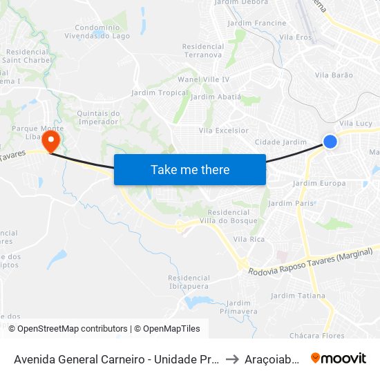 Avenida General Carneiro - Unidade Pré-Hospitalar Da Zona Oeste to Araçoiaba Da Serra map