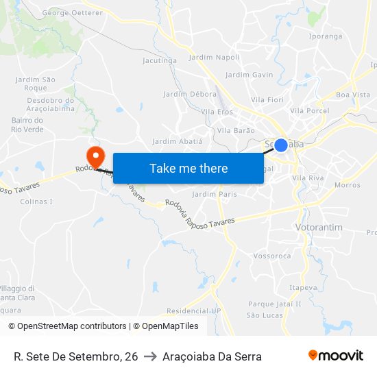 R. Sete De Setembro, 26 to Araçoiaba Da Serra map