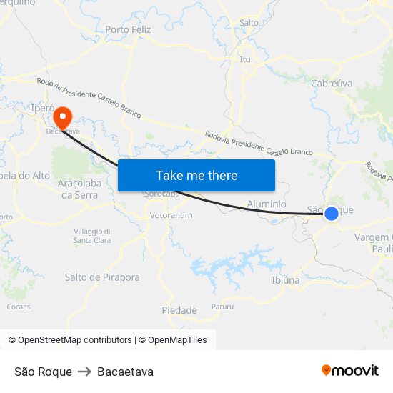 São Roque to Bacaetava map