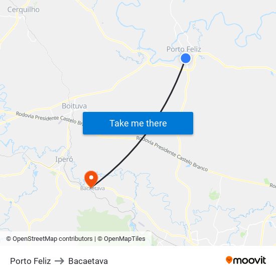 Porto Feliz to Bacaetava map