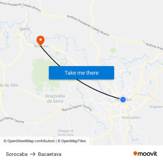Sorocaba to Bacaetava map