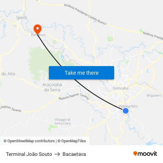 Terminal João Souto to Bacaetava map