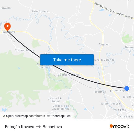Estação Itavuvu to Bacaetava map