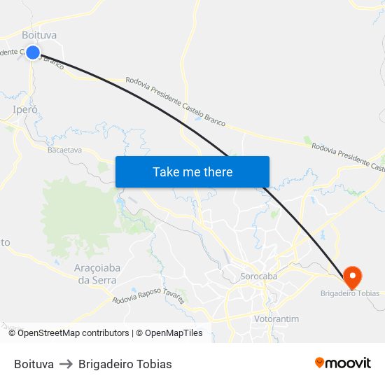 Boituva to Brigadeiro Tobias map