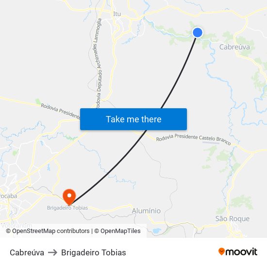 Cabreúva to Brigadeiro Tobias map