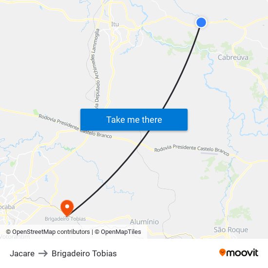 Jacare to Brigadeiro Tobias map
