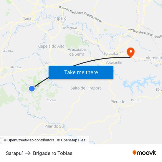 Sarapuí to Brigadeiro Tobias map