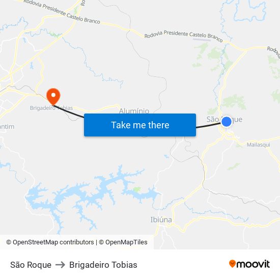 São Roque to Brigadeiro Tobias map