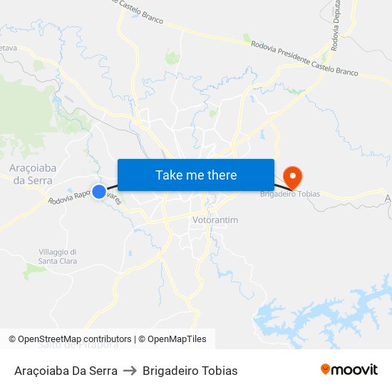 Araçoiaba Da Serra to Brigadeiro Tobias map
