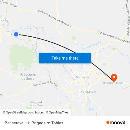 Bacaetava to Brigadeiro Tobias map