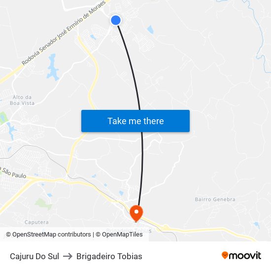 Cajuru Do Sul to Brigadeiro Tobias map