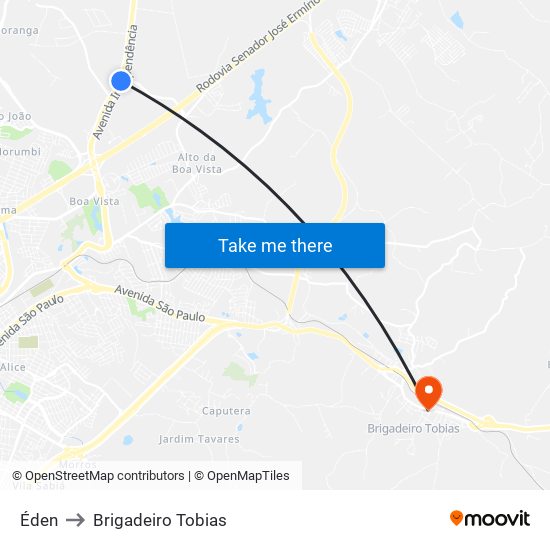 Éden to Brigadeiro Tobias map