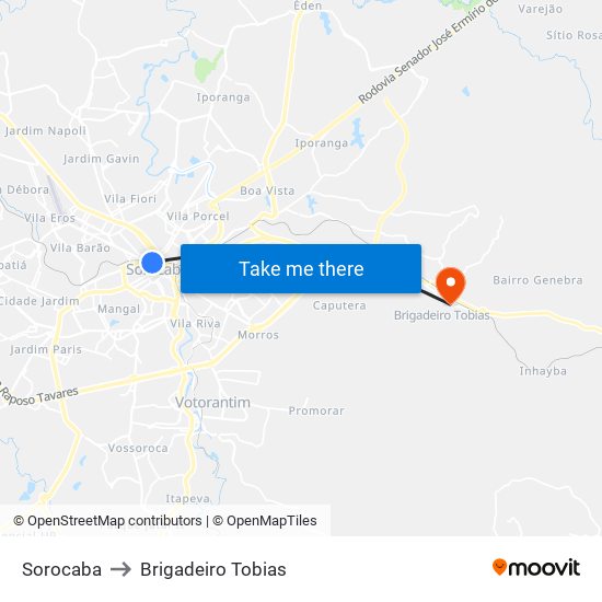 Sorocaba to Brigadeiro Tobias map