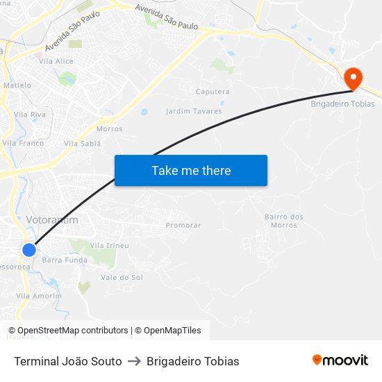 Terminal João Souto to Brigadeiro Tobias map