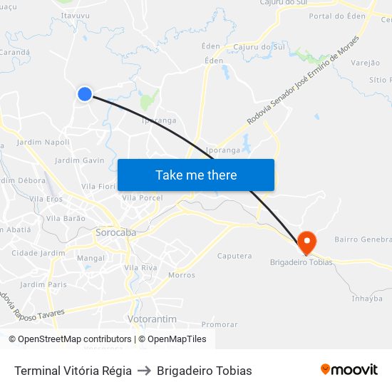 Terminal Vitória Régia to Brigadeiro Tobias map
