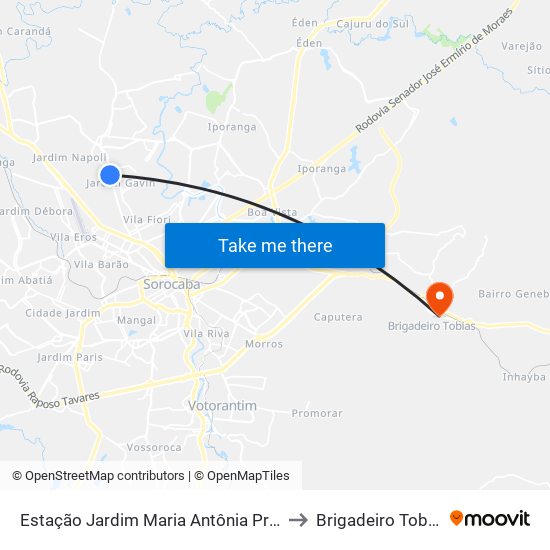 Estação Jardim Maria Antônia Prado to Brigadeiro Tobias map