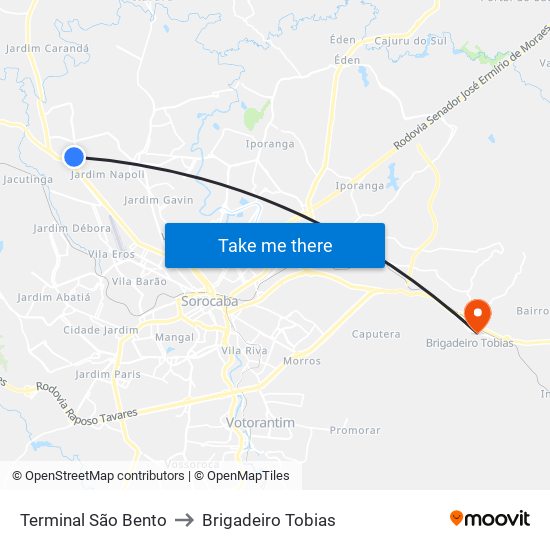 Terminal São Bento to Brigadeiro Tobias map