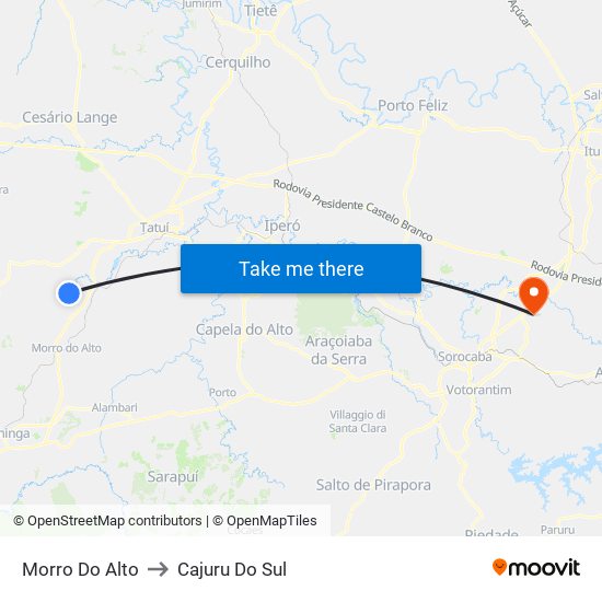Morro Do Alto to Cajuru Do Sul map