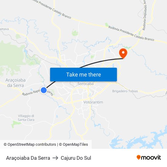 Araçoiaba Da Serra to Cajuru Do Sul map