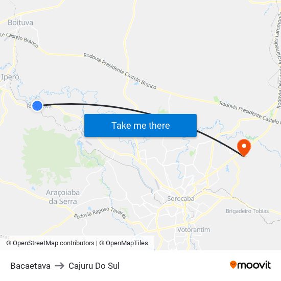 Bacaetava to Cajuru Do Sul map