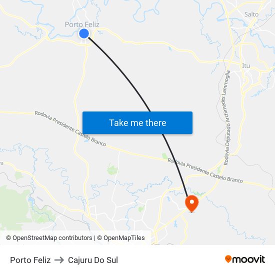 Porto Feliz to Cajuru Do Sul map