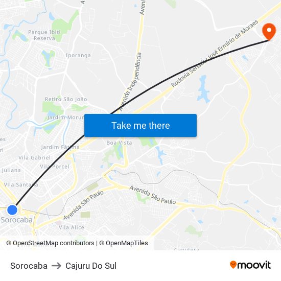 Sorocaba to Cajuru Do Sul map