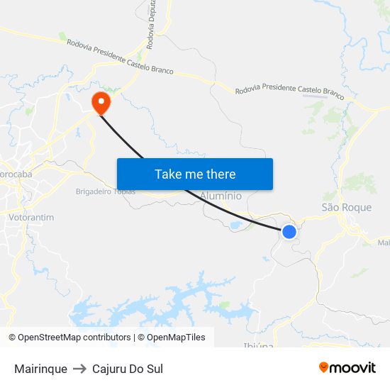 Mairinque to Cajuru Do Sul map