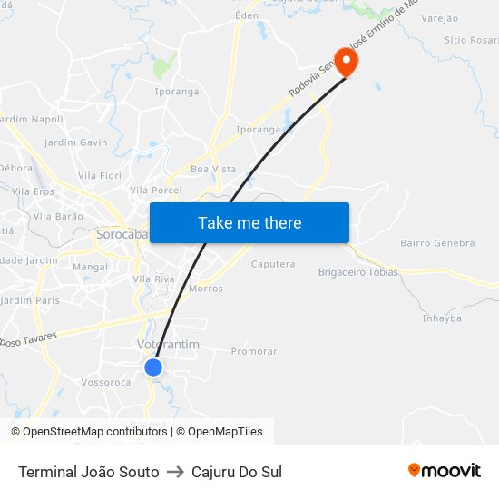 Terminal João Souto to Cajuru Do Sul map