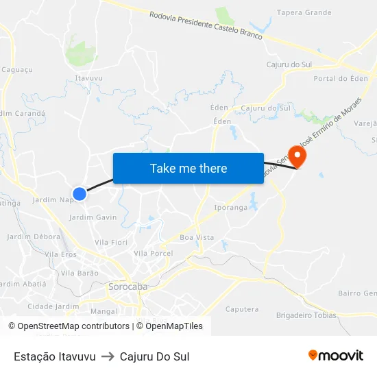 Estação Itavuvu to Cajuru Do Sul map