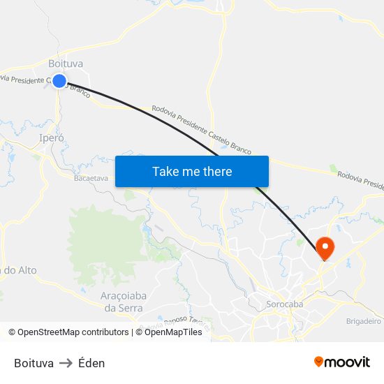 Boituva to Éden map