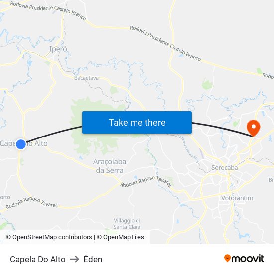 Capela Do Alto to Éden map