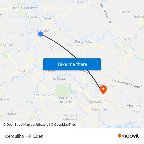 Cerquilho to Éden map