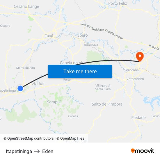 Itapetininga to Éden map