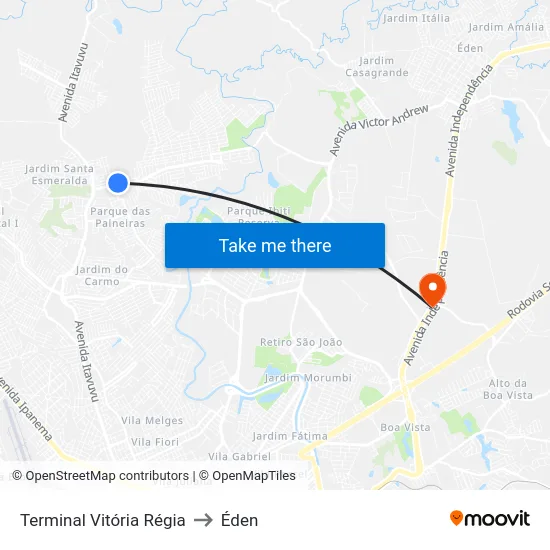 Terminal Vitória Régia to Éden map