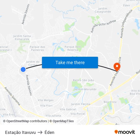 Estação Itavuvu to Éden map