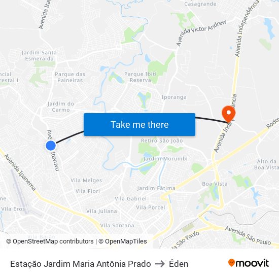 Estação Jardim Maria Antônia Prado to Éden map