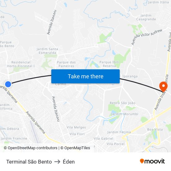 Terminal São Bento to Éden map