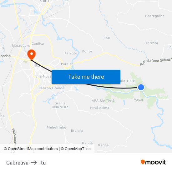 Cabreúva to Itu map