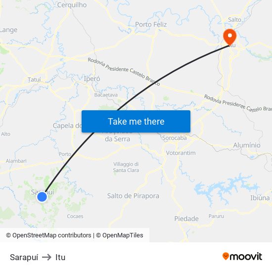 Sarapuí to Itu map