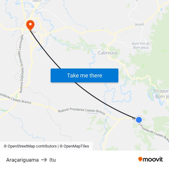 Araçariguama to Itu map