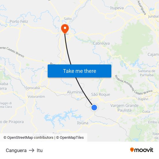 Canguera to Itu map