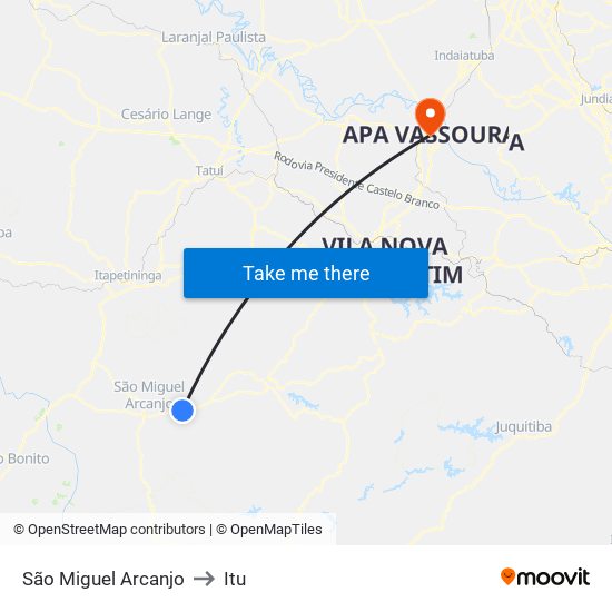 São Miguel Arcanjo to Itu map